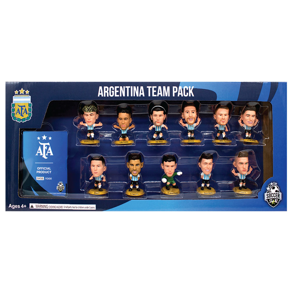 Argentina SoccerStarz team pack of eleven collectable figures in a classic home kit in a presentation box