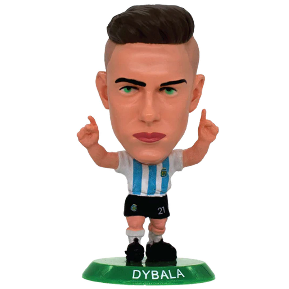 Argentina SoccerStarz Paulo Dybala collectable figure in the classic home kit on a green base