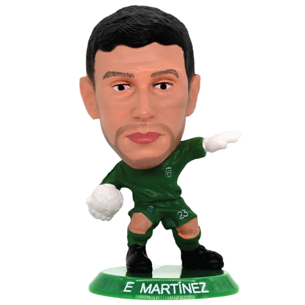 Argentina SoccerStarz Emiliano Martinez collectable figure in the classic home kit on a green base