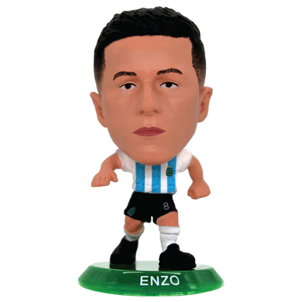 Argentina SoccerStarz Enzo Fernandez collectable figure in the classic home kit on a green base