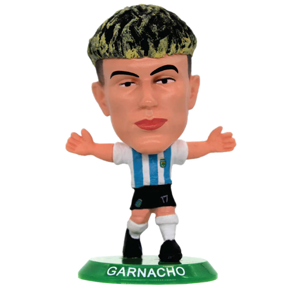 Argentina SoccerStarz Alejandro Garnacho collectable figure in the classic home kit on a green base
