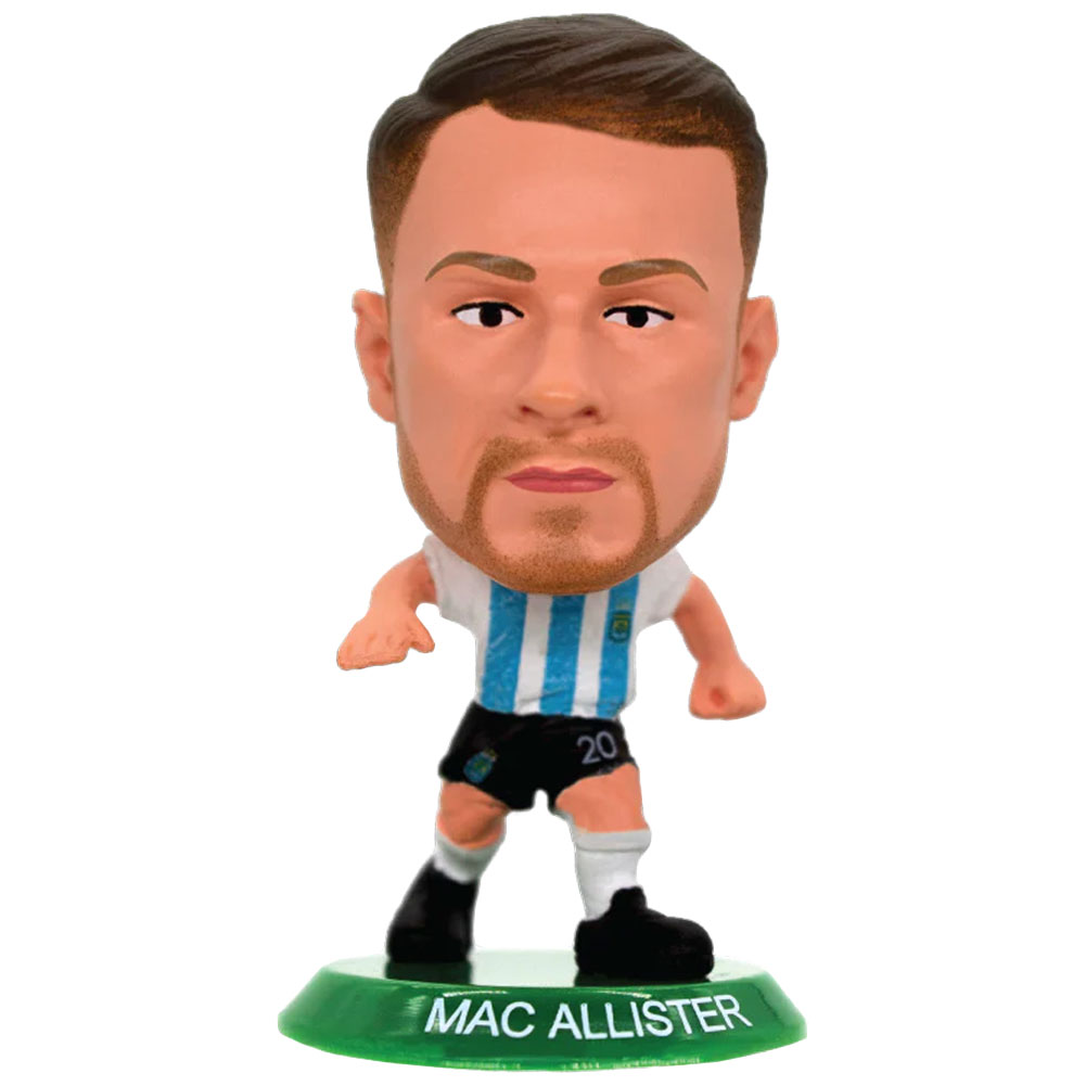 Argentina SoccerStarz Alexis Mac Allister collectable figure in the classic home kit on a green base