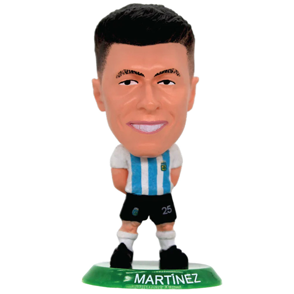 Argentina SoccerStarz Lisandro Martinez collectable figure in the classic home kit on a green base