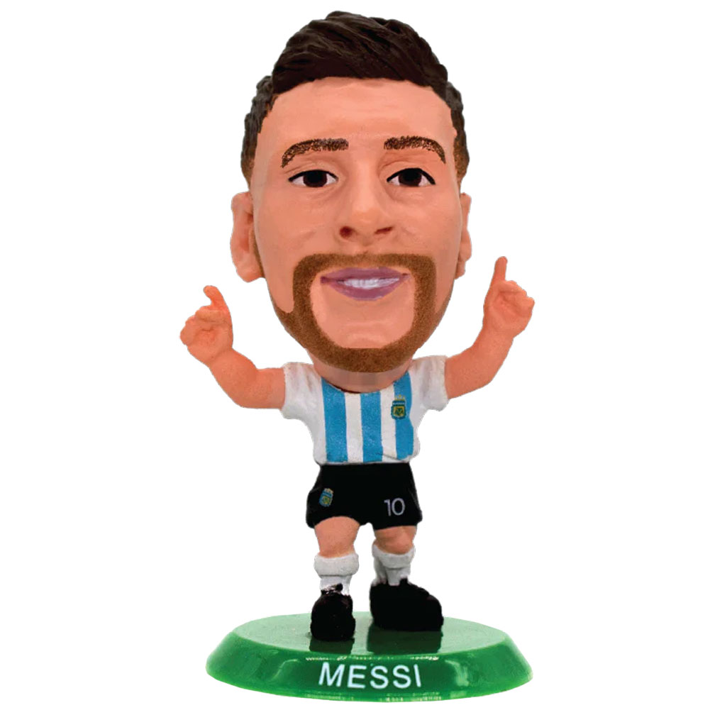 Argentina SoccerStarz Lionel Messi collectable figure in the classic home kit on a green base