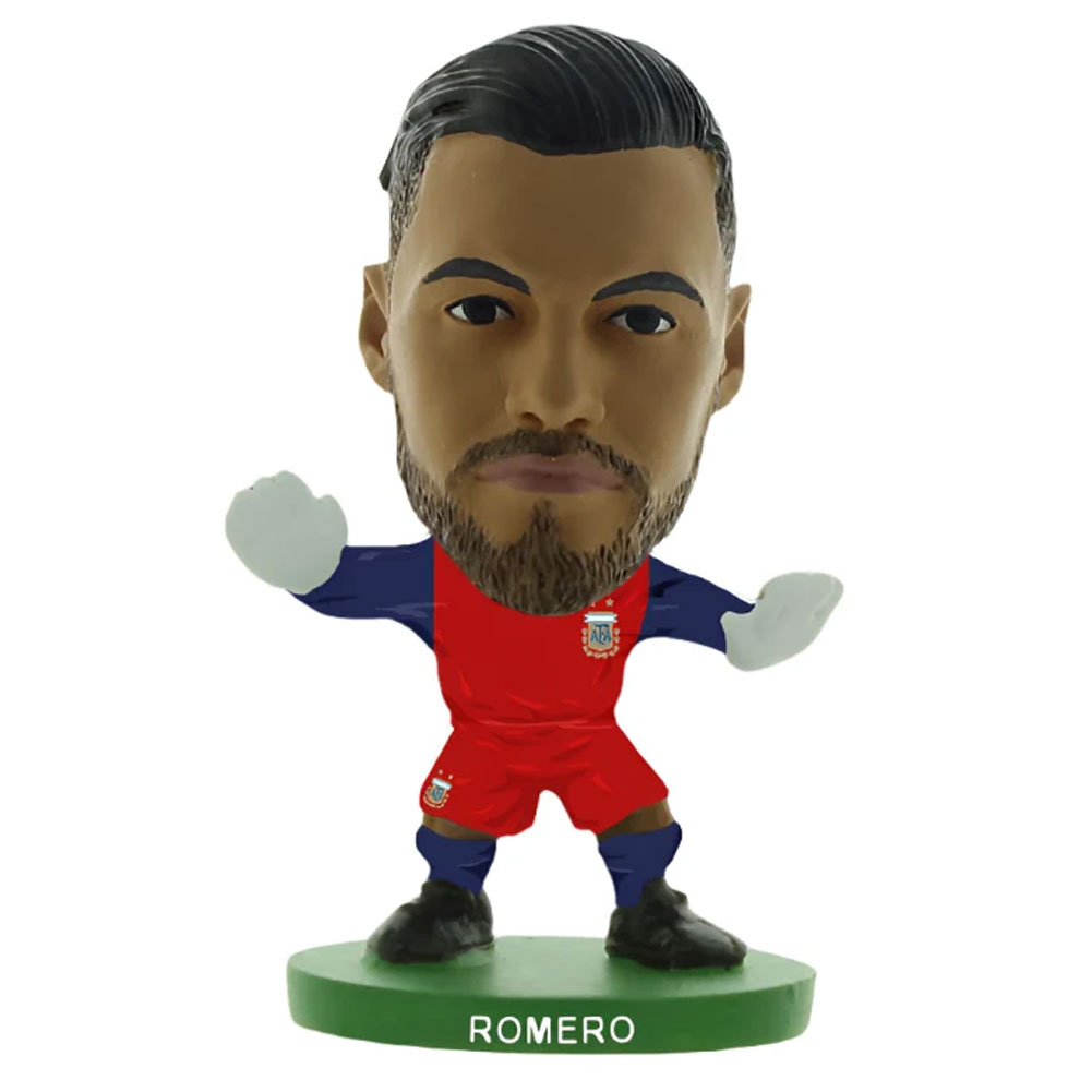 Argentina SoccerStarz Sergio Romero collectable figure in the classic home kit on a green base