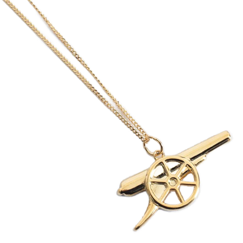 Arsenal FC cannon pendant in 18ct gold plating on a sterling silver chain necklace