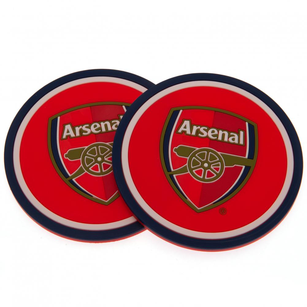 Pair of Arsenal FC silicone coasters with a vibrant stamped Arsenal crest