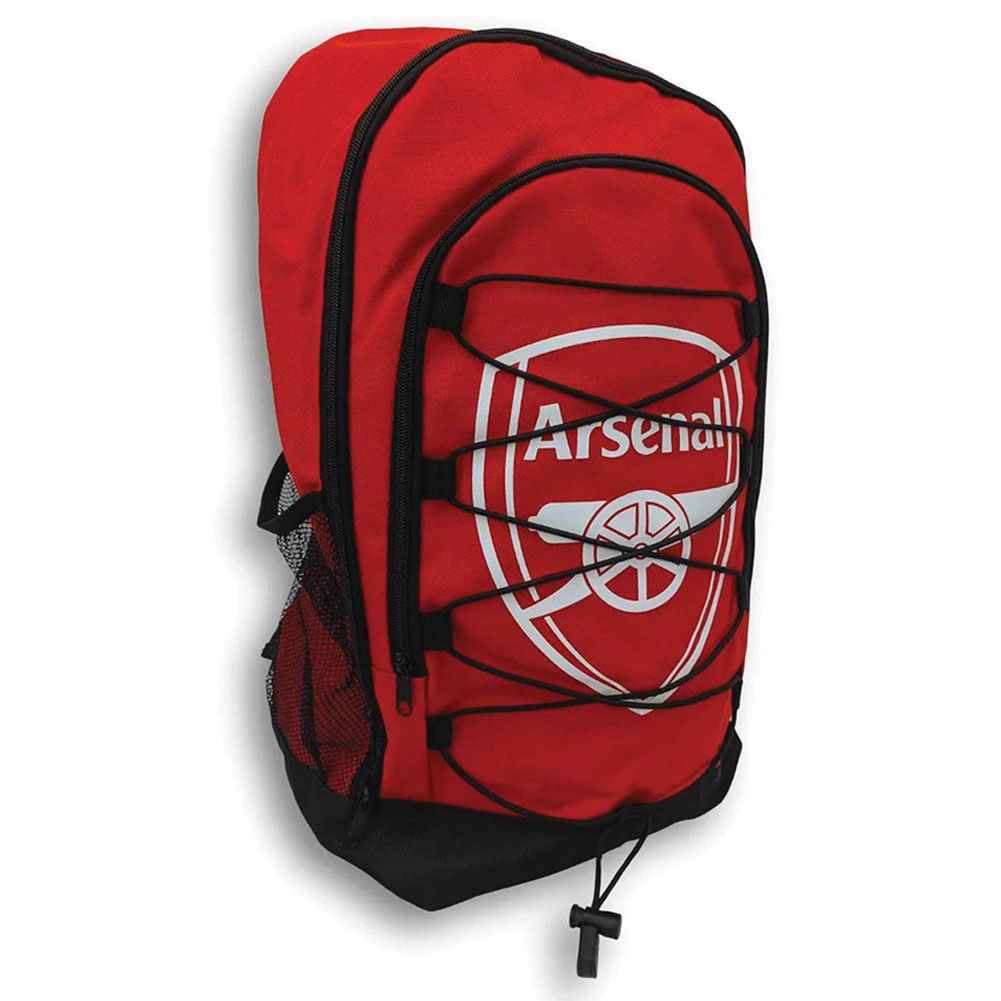Arsenal FC bungee design backpack with a large Arsenal crest across the front