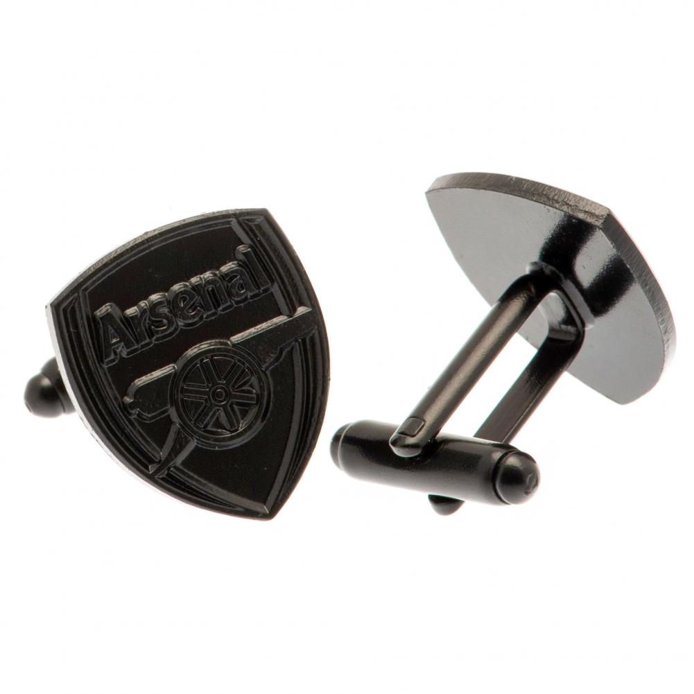 Pair of Arsenal FC black ion plated crest shaped cufflinks with a detailed formed crest