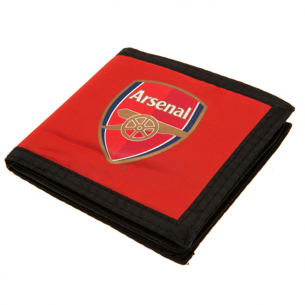 Red Arsenal FC canvas wallet with black trim and a full colour Arsenal club crest