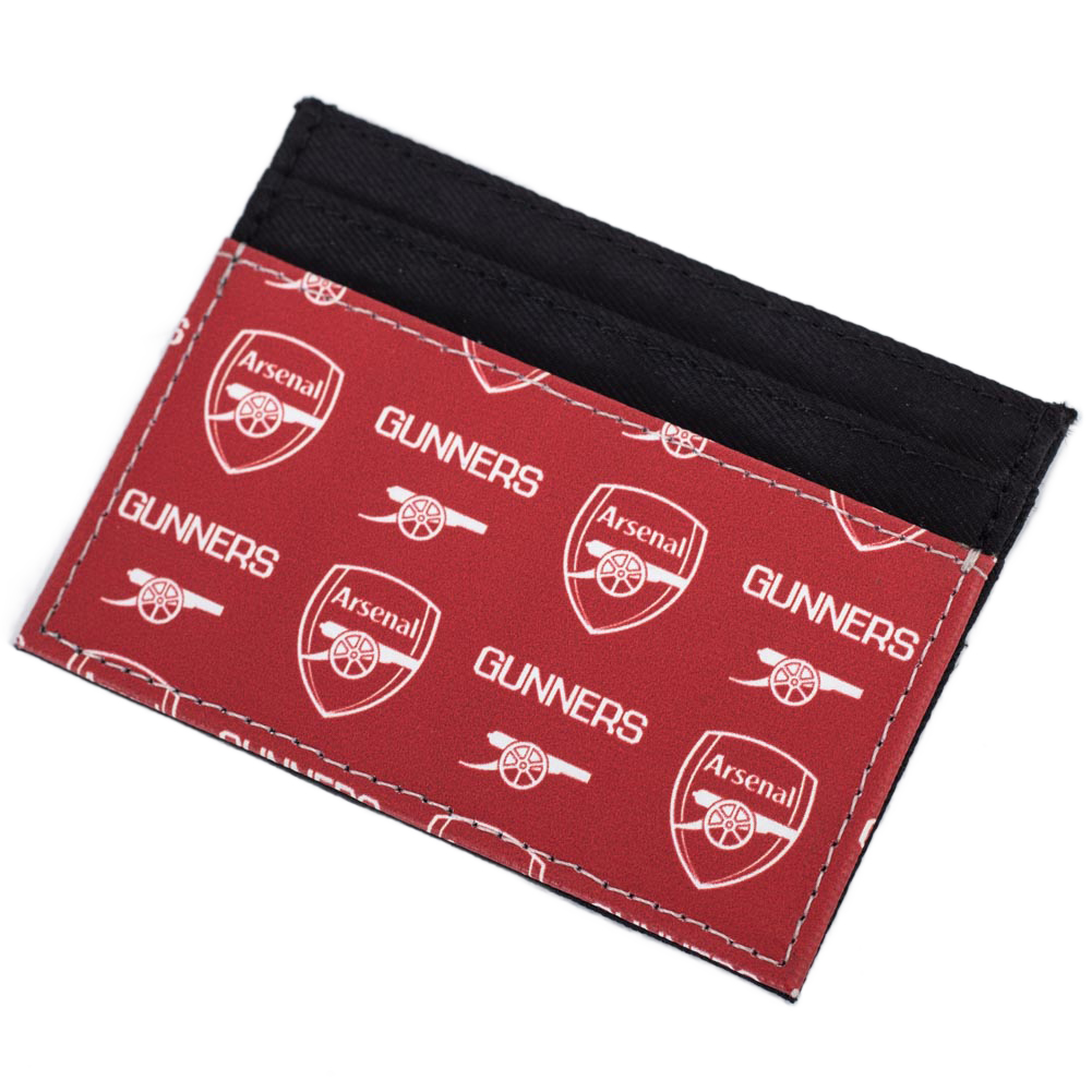 Arsenal FC brushed canvas card holder with a vibrant multi icon design and six card slots