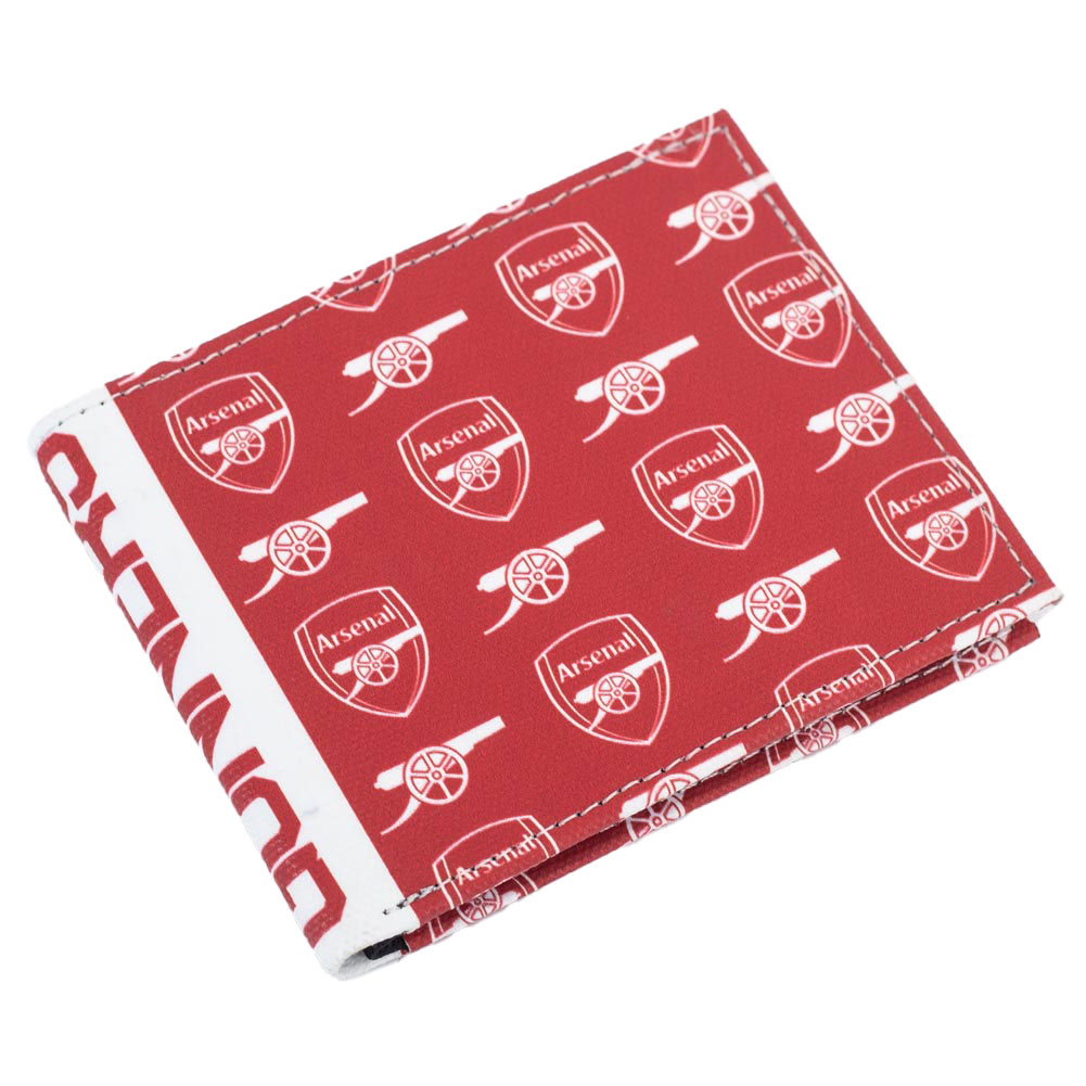 Arsenal FC vibrant brushed canvas bi-fold wallet with an Arsenal multi icon design