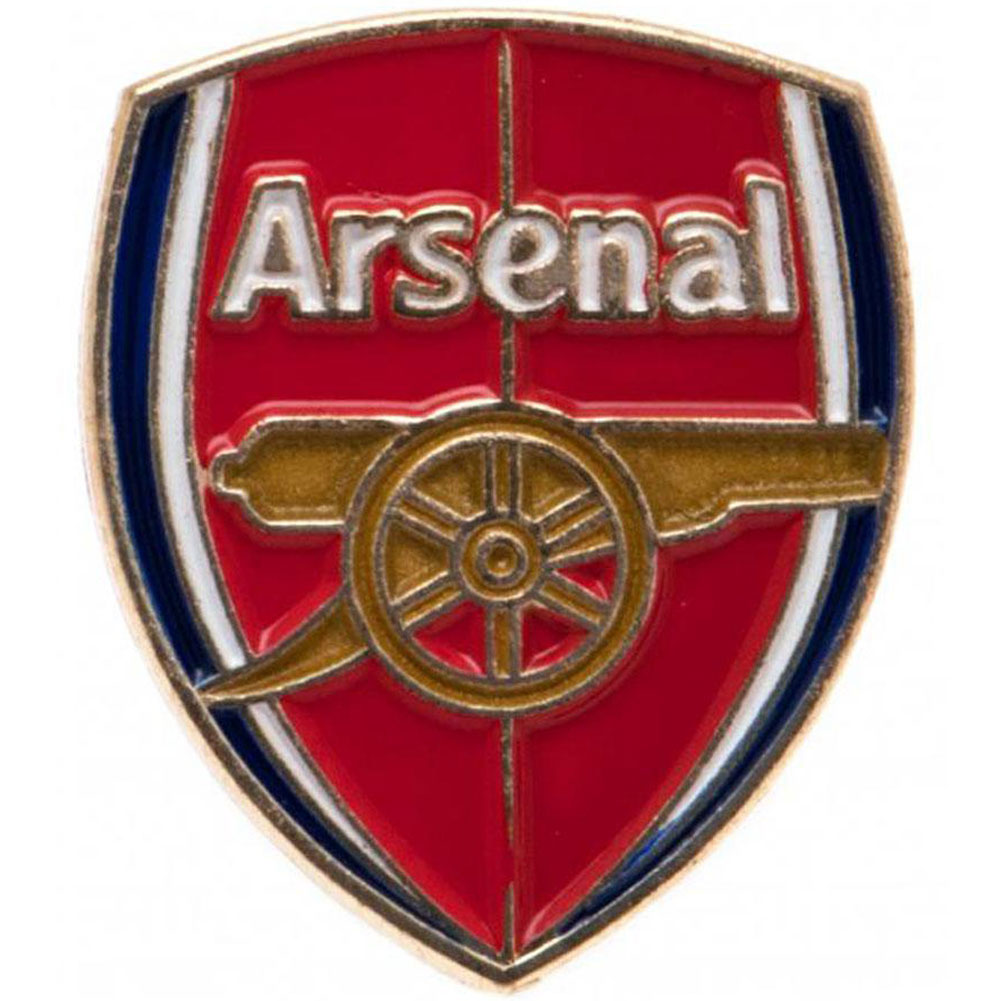 Arsenal FC crest shaped metal pin badge with full colour enamel infill and gold style finish