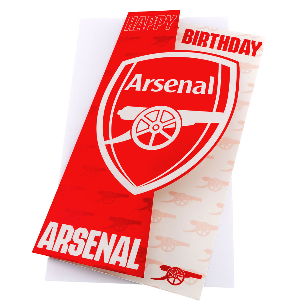 Arsenal FC fold out birthday card with a full colour Arsenal crest and Happy Birthday across the top