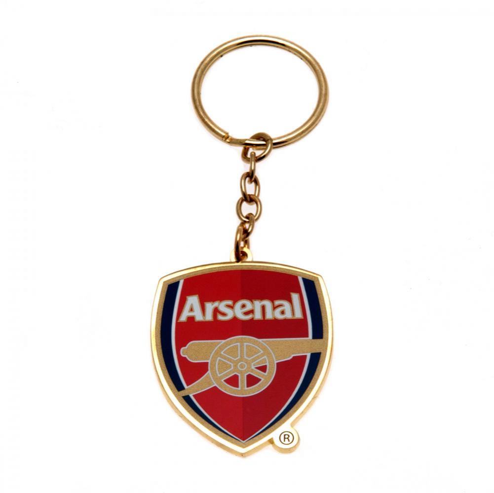 Arsenal FC crest shaped metal keyring with full colour enamel infill and a gold style finish