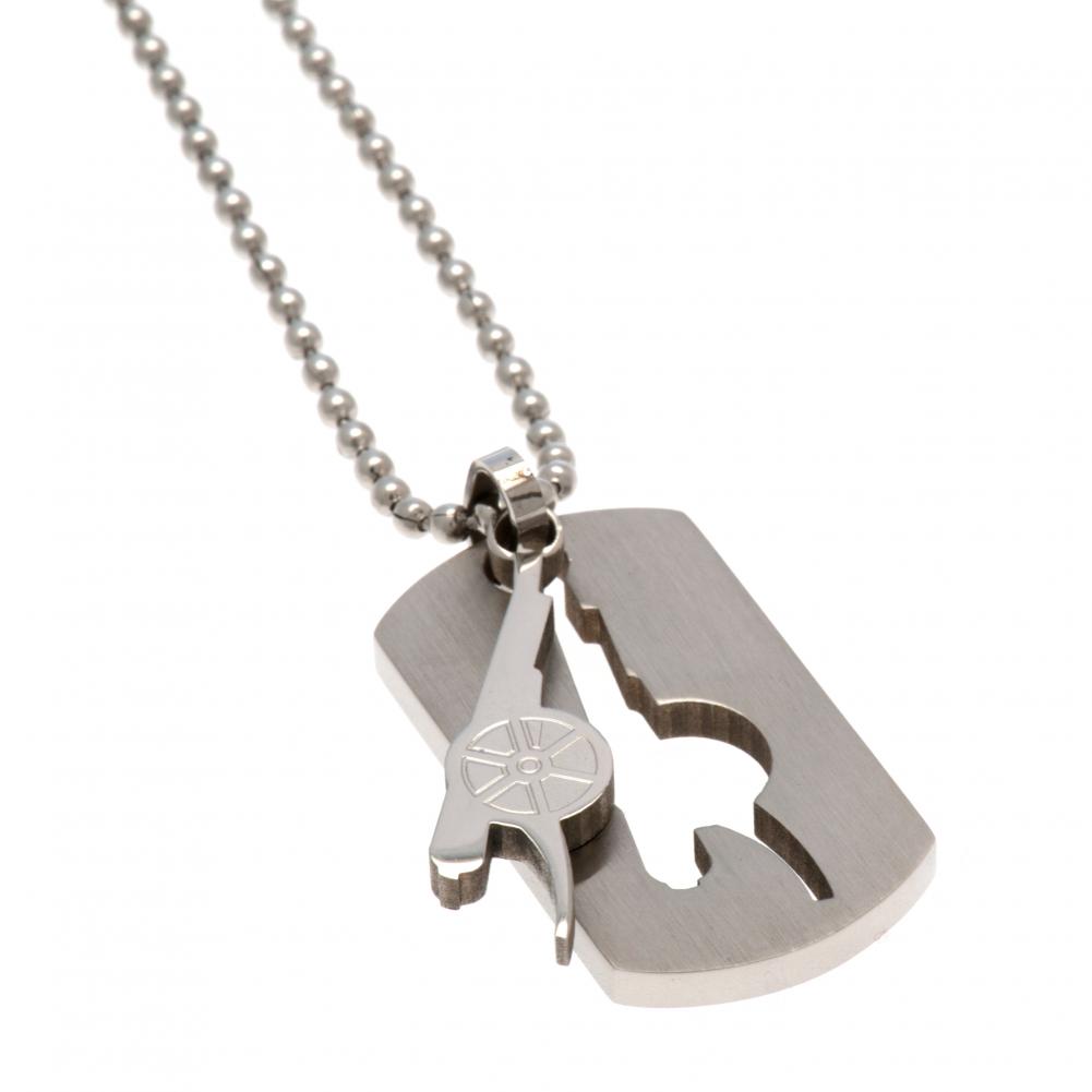 Arsenal FC brushed satin stainless steel cut out dog tag with a chrome finish cannon insert and ball chain