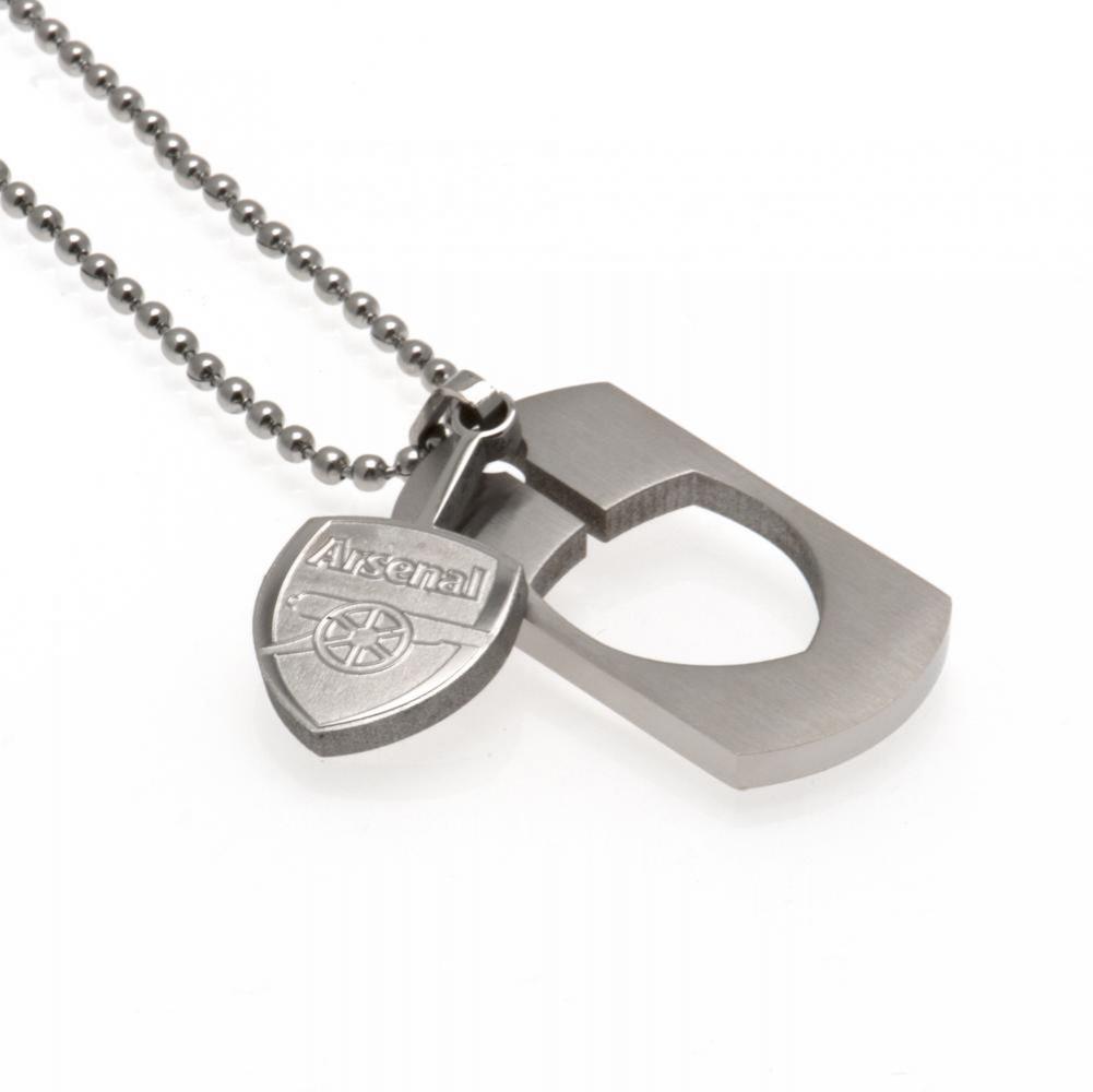 Arsenal FC brushed satin stainless steel cut out dog tag with a chrome finish crest insert and ball chain