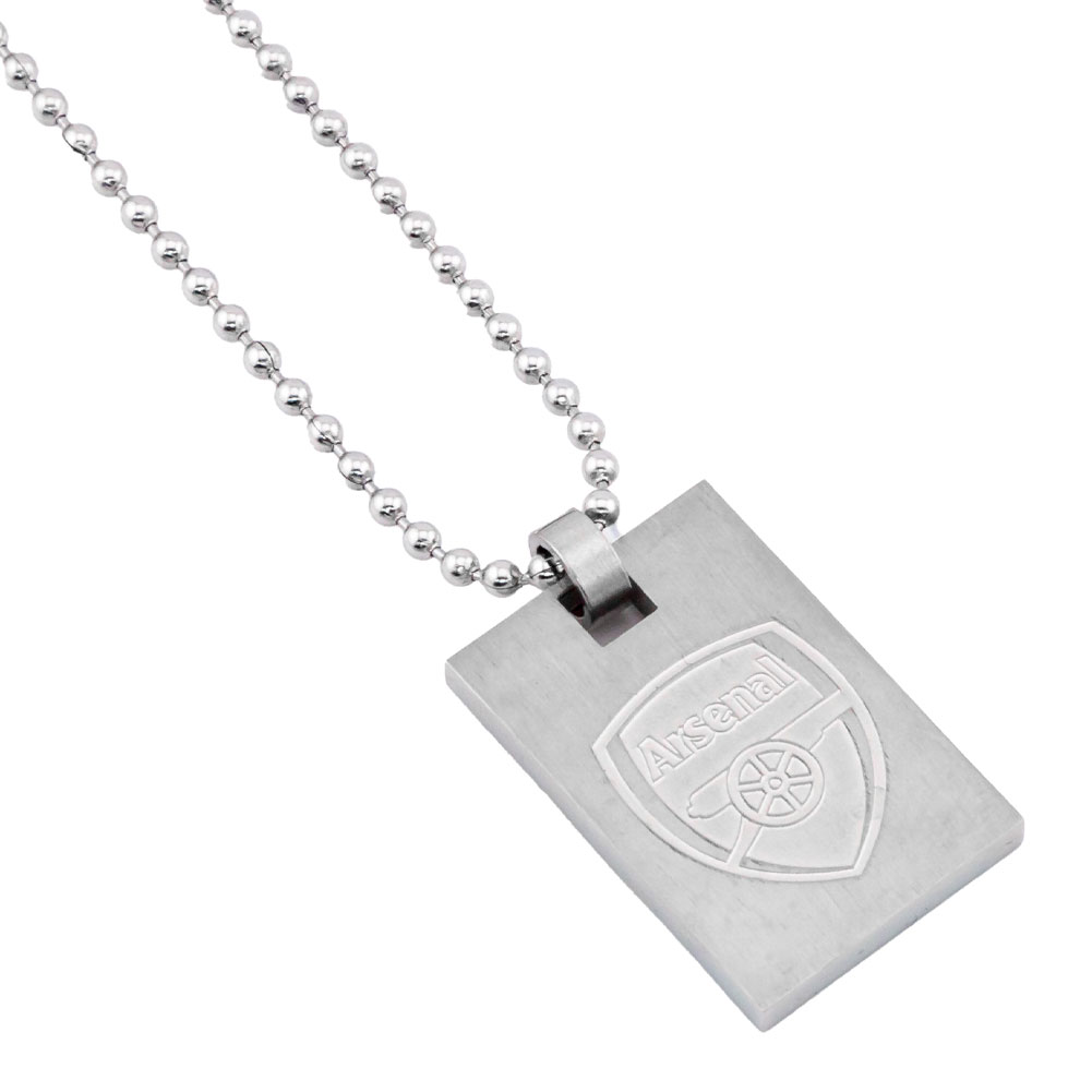 Arsenal FC brushed satin stainless steel dog tag engraved with the Arsenal crest on a ball chain