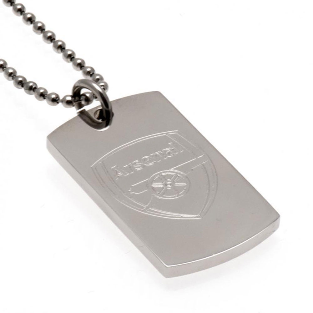 Arsenal FC chrome finish stainless steel dog tag engraved with the Arsenal crest on a ball chain