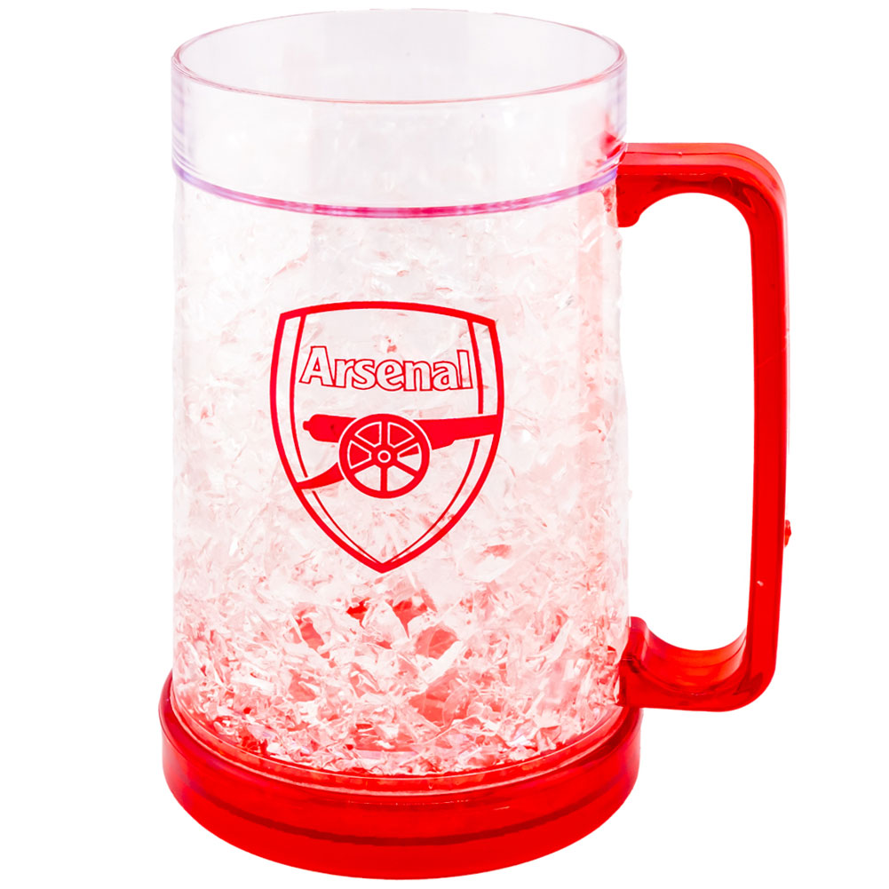 Arsenal FC frosted freezer mug with a red base, red handle and the Arsenal FC club crest