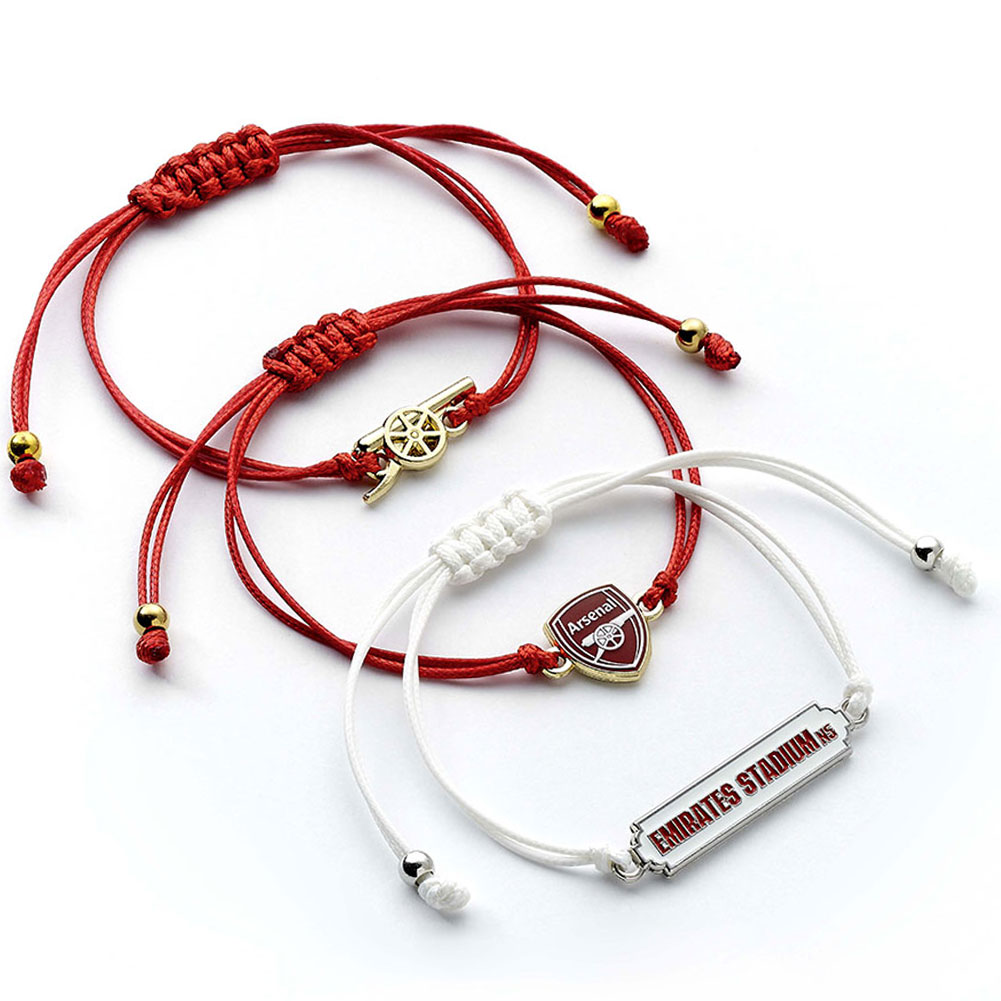 Set of three colourful Arsenal FC friendship bracelets, each with a bespoke Arsenal charm
