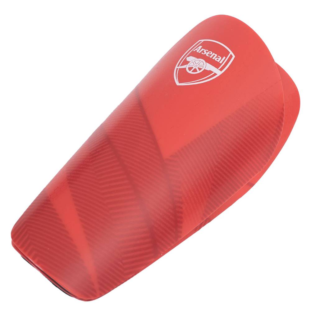 Red Arsenal FC Fuse kids slip-in shin guards with a white Arsenal crest