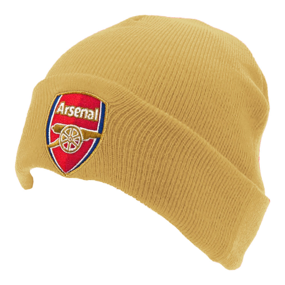 Arsenal FC gold knitted cuff beanie with an embroidered club crest