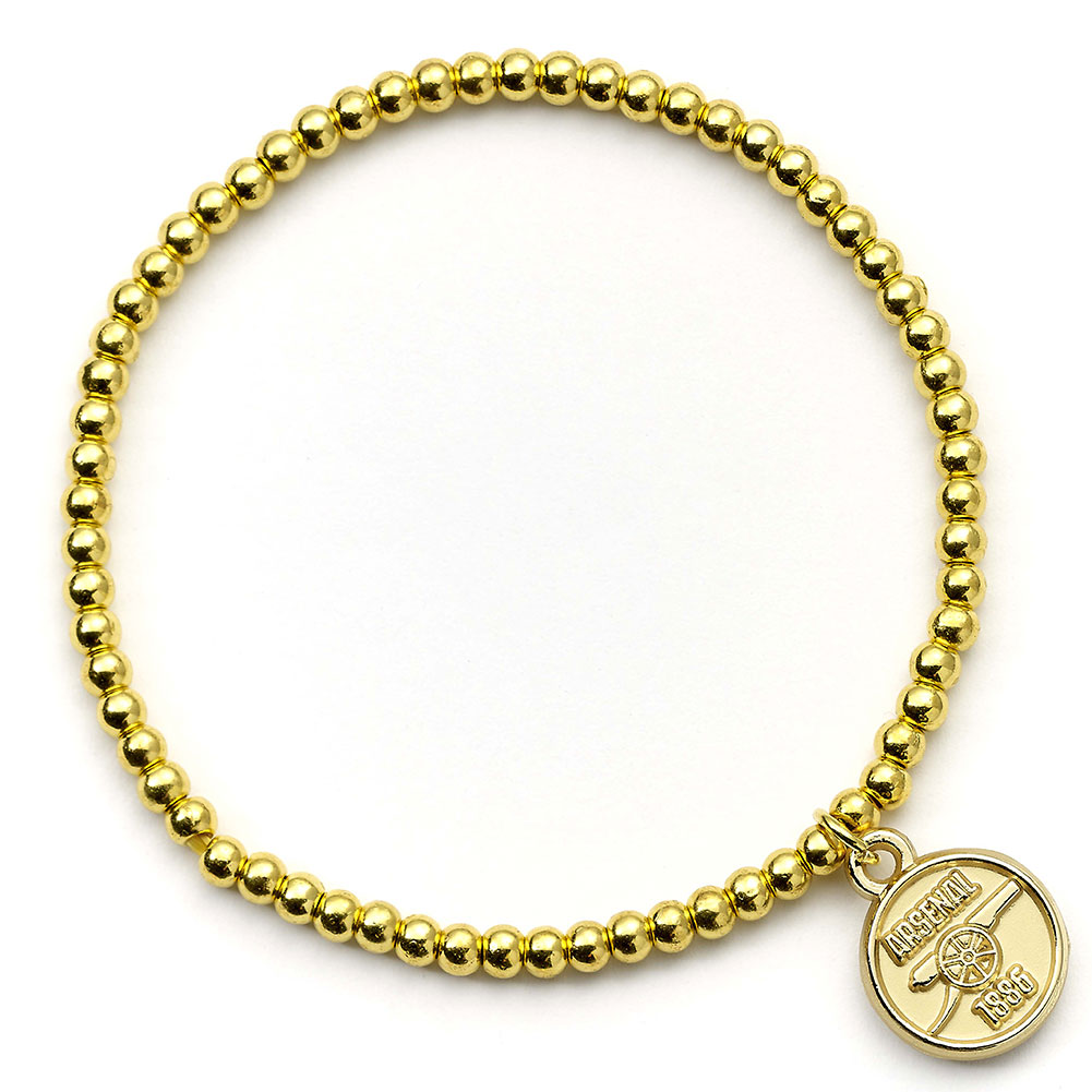 Arsenal FC elasticated gold finish ball bead bracelet with an Arsenal charm