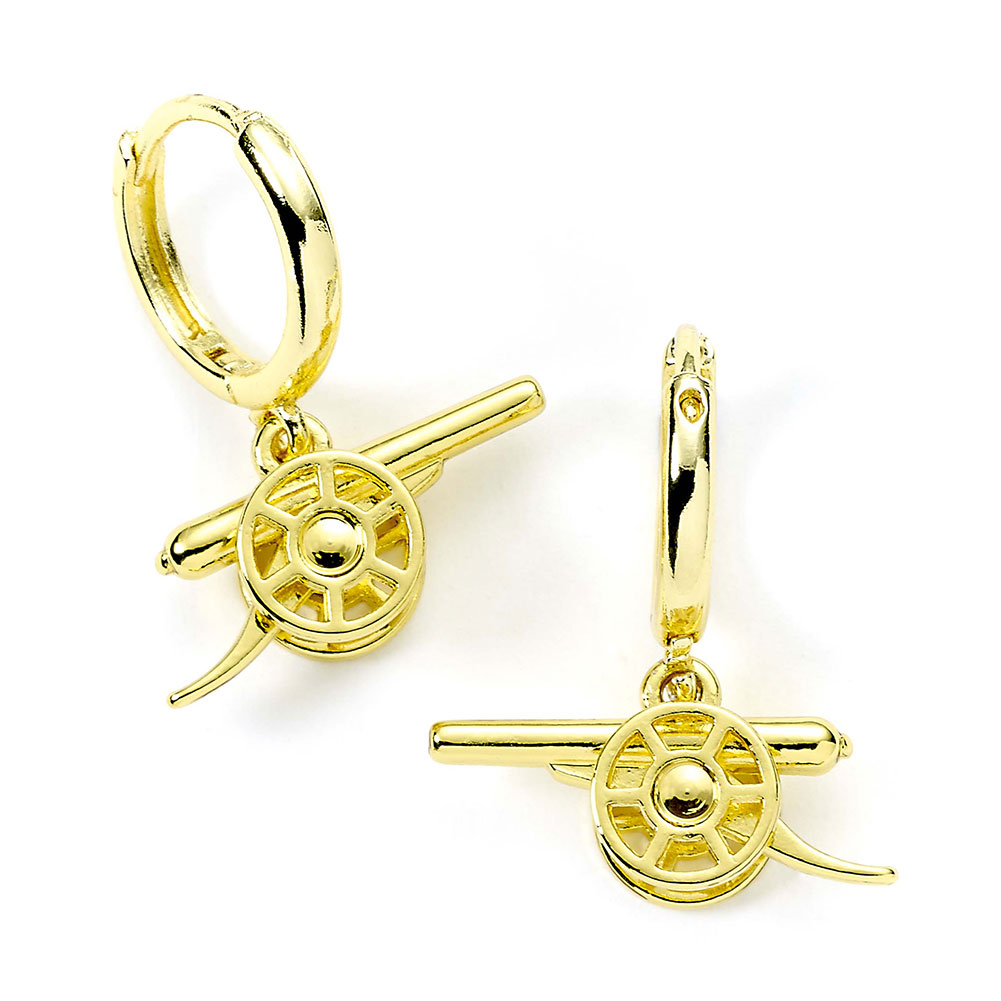 Arsenal FC gold finish hoop earrings featuring the Arsenal Cannon charm