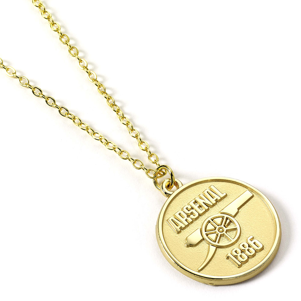 Arsenal FC gold finish necklace with an Arsenal crest pendant in a display packet
