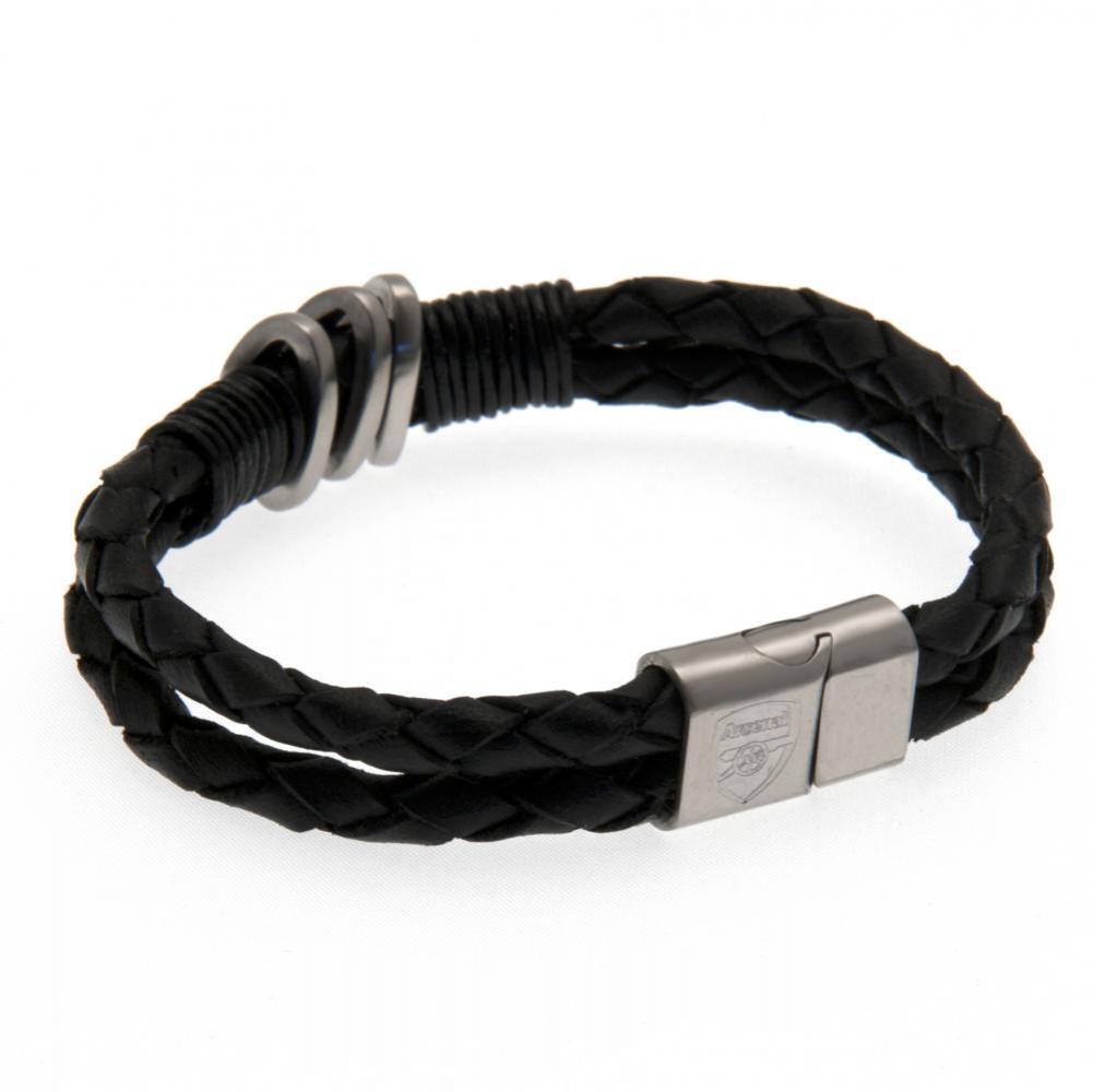 Arsenal FC black twin rope leather bracelet with a stainless steel magnetic clasp and engraved crest