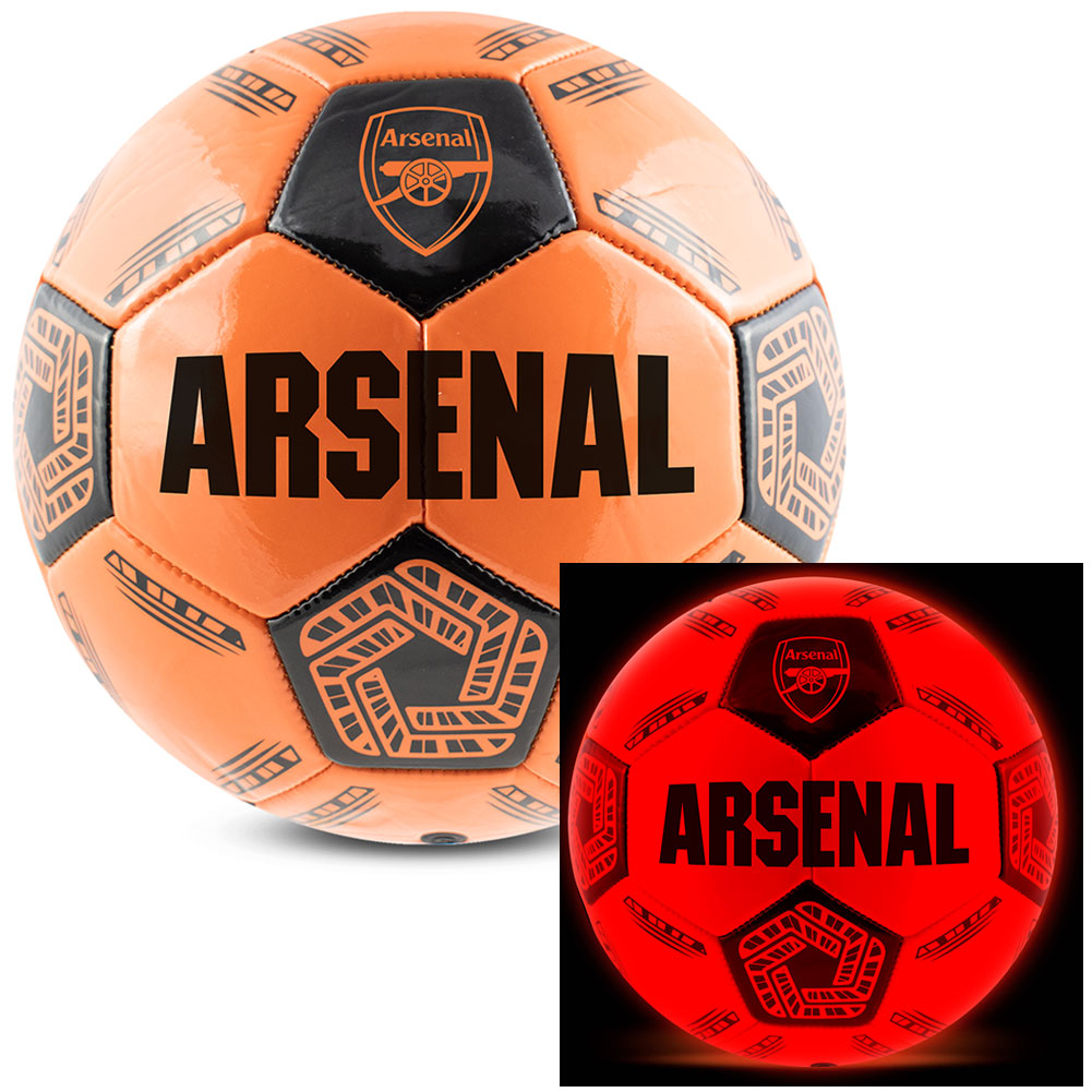 Arsenal FC orange LED glow Size 5 football with a black crest and Arsenal text