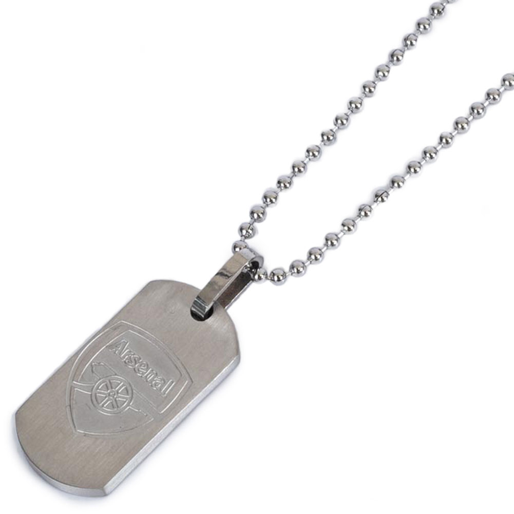 Arsenal FC slim matt finish stainless steel dog tag engraved with the Arsenal crest on a ball chain