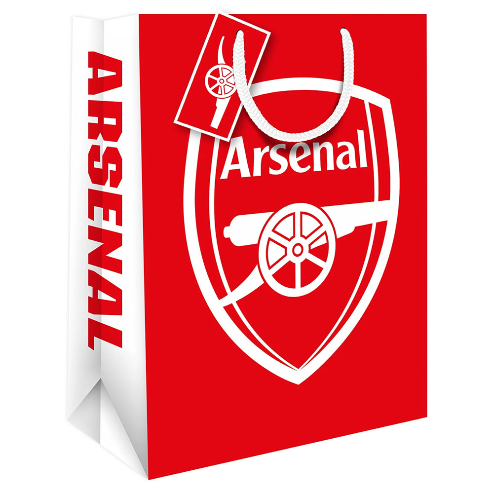 Arsenal FC medium colour card gift bag with a white Arsenal crest and woven string handles