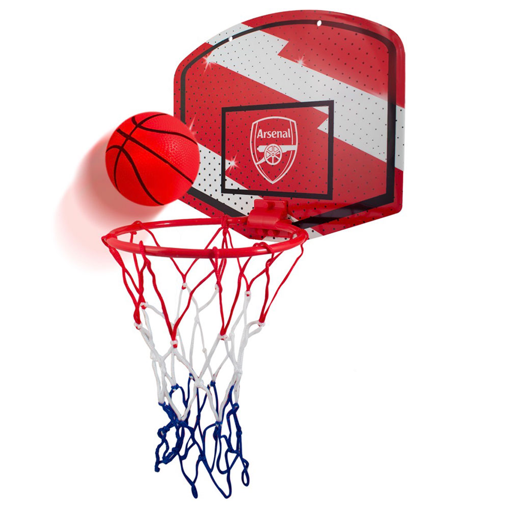Arsenal FC mini basketball set with a branded Arsenal backboard, hoop and net