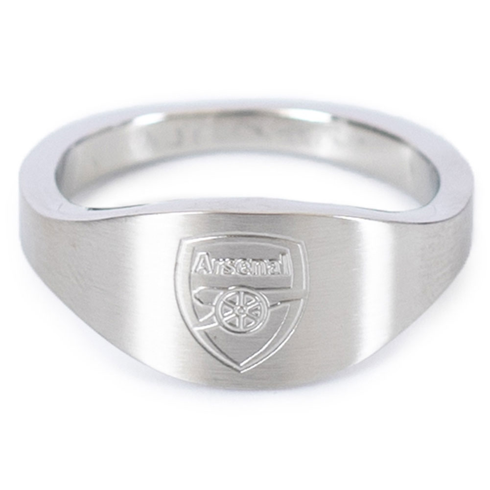 Arsenal FC stainless steel oval design ring in a brushed satin finish, engraved with the Arsenal crest
