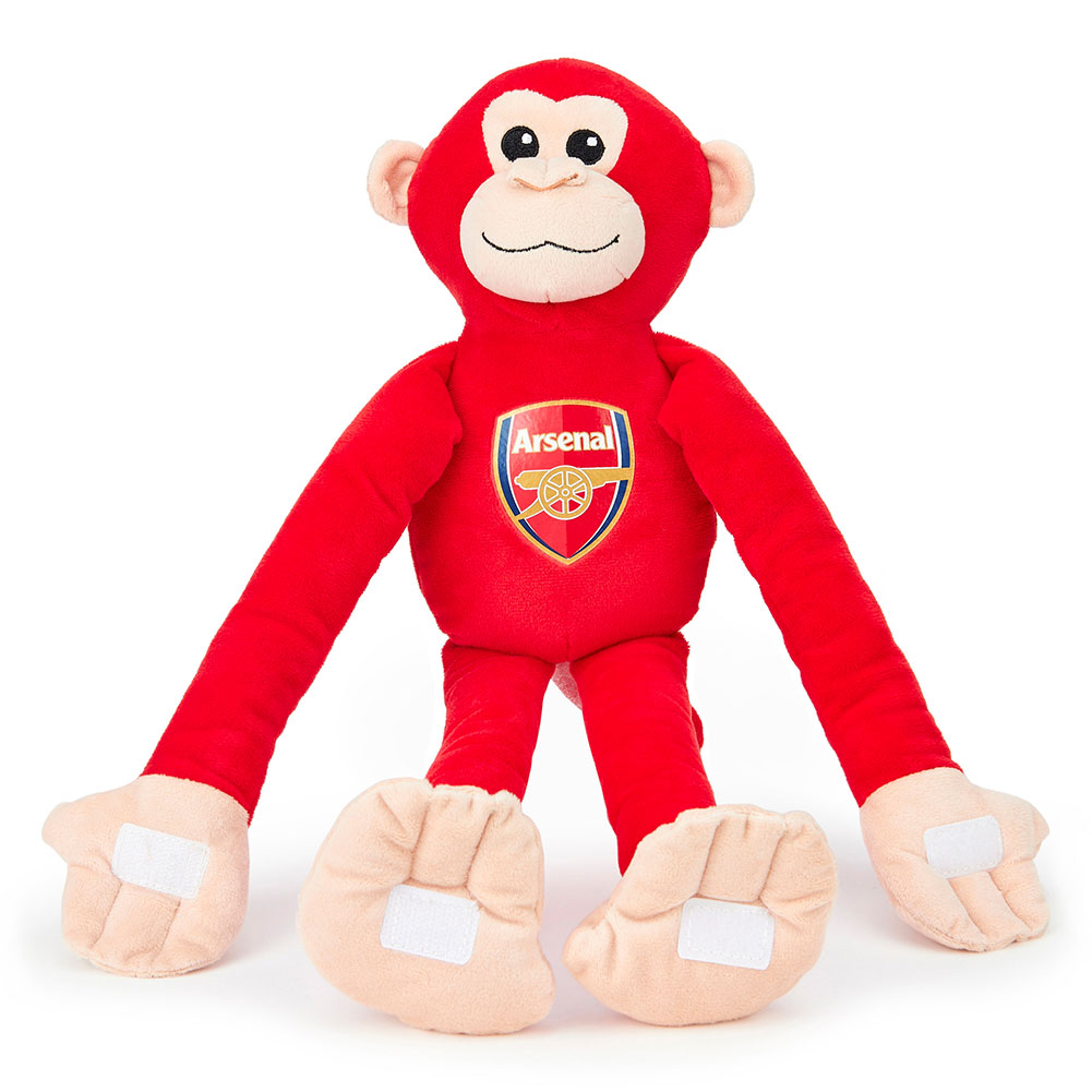 Red Arsenal FC plush hanging monkey with a smiley face and the Arsenal crest on its front