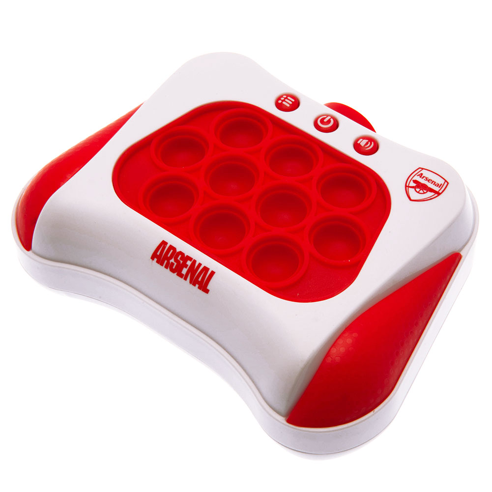 Arsenal FC hand held pop puzzle game with a white game pad, red detail and the Arsenal crest