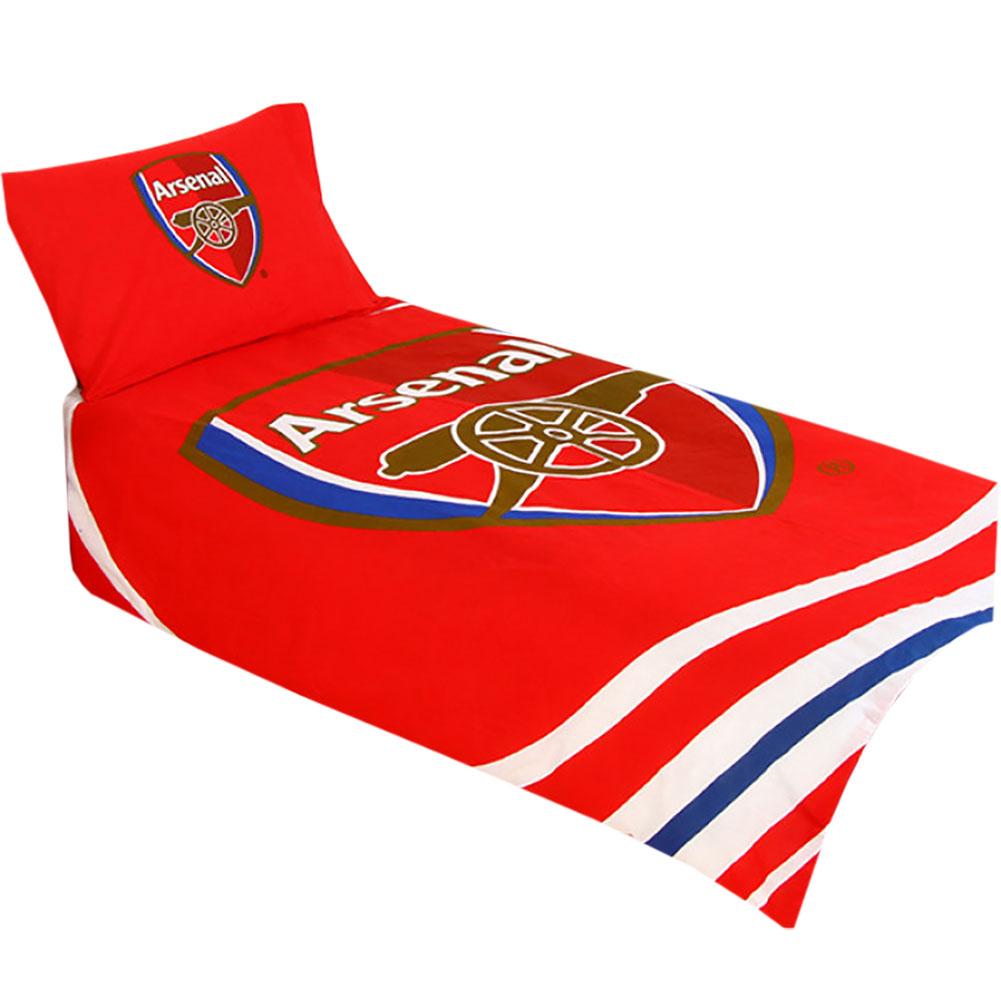 Arsenal FC pulse design single duvet cover with a large club crest in the centre and a crest pillowcase