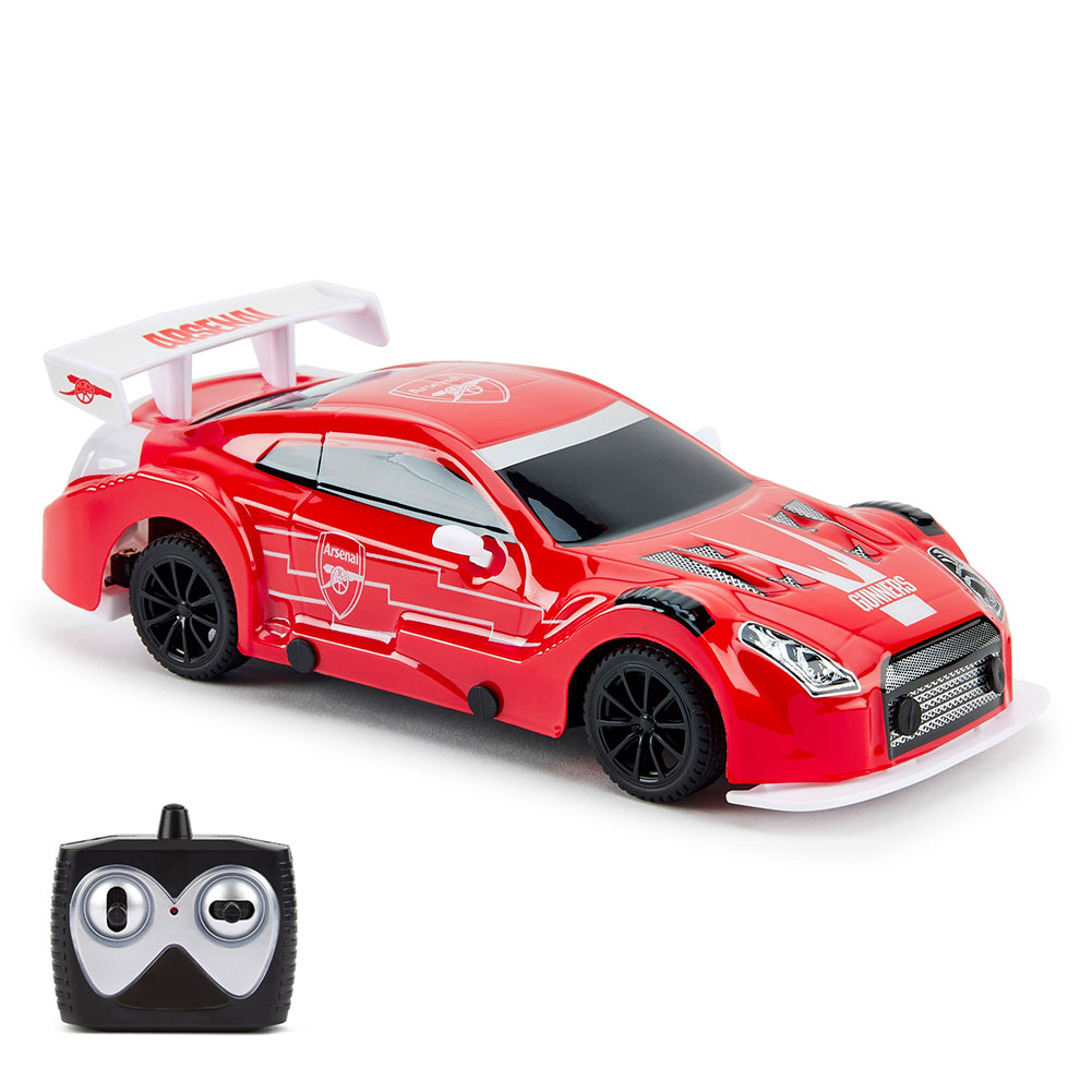 Arsenal FC 1:24 radio control sportscar with Arsenal crests on the roof and doors, in a display box