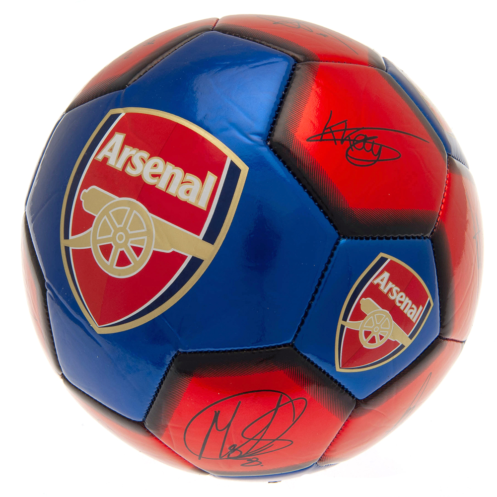 Arsenal FC red and blue football with the Arsenal crest, Bold enough to Believe text and signatures