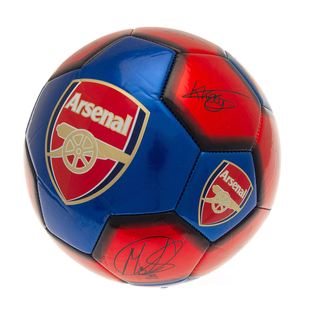 Arsenal FC Sig 26 skill ball with the Arsenal crest, Victory through Harmony strapline in white and signatures