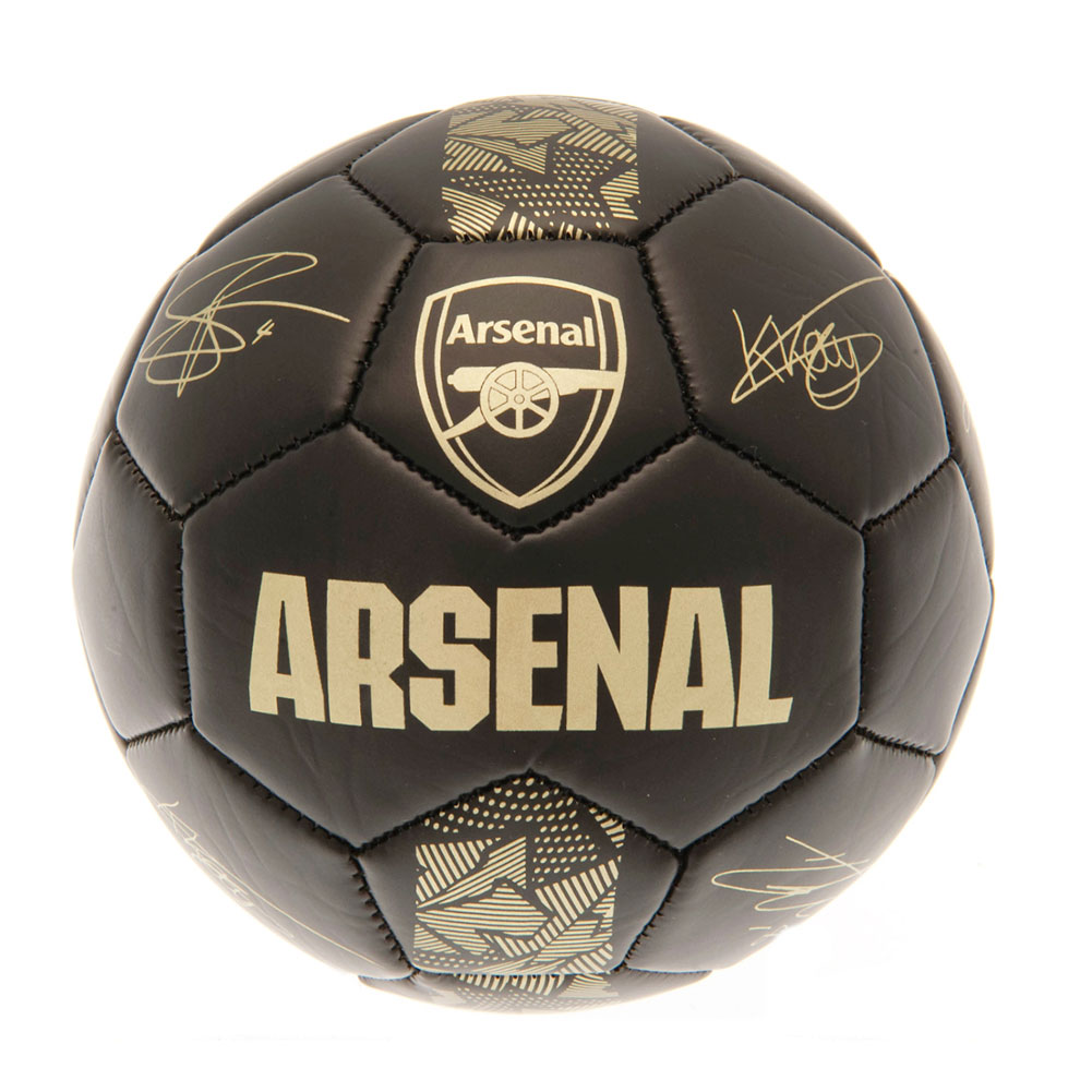 Arsenal FC matte black phantom skill ball with gold design detail, club crest and player signature prints