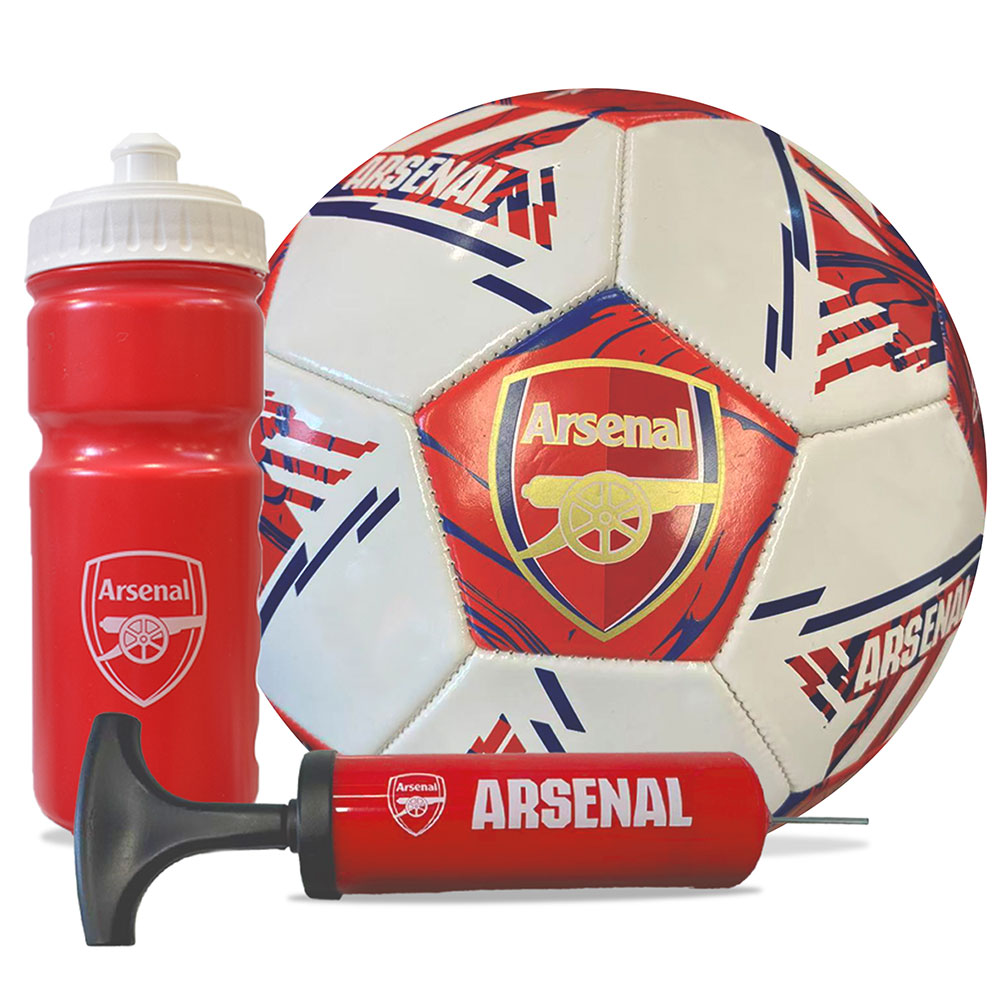 Arsenal FC signature training gift set with a size 5 football, 500ml water bottle and mini hand pump