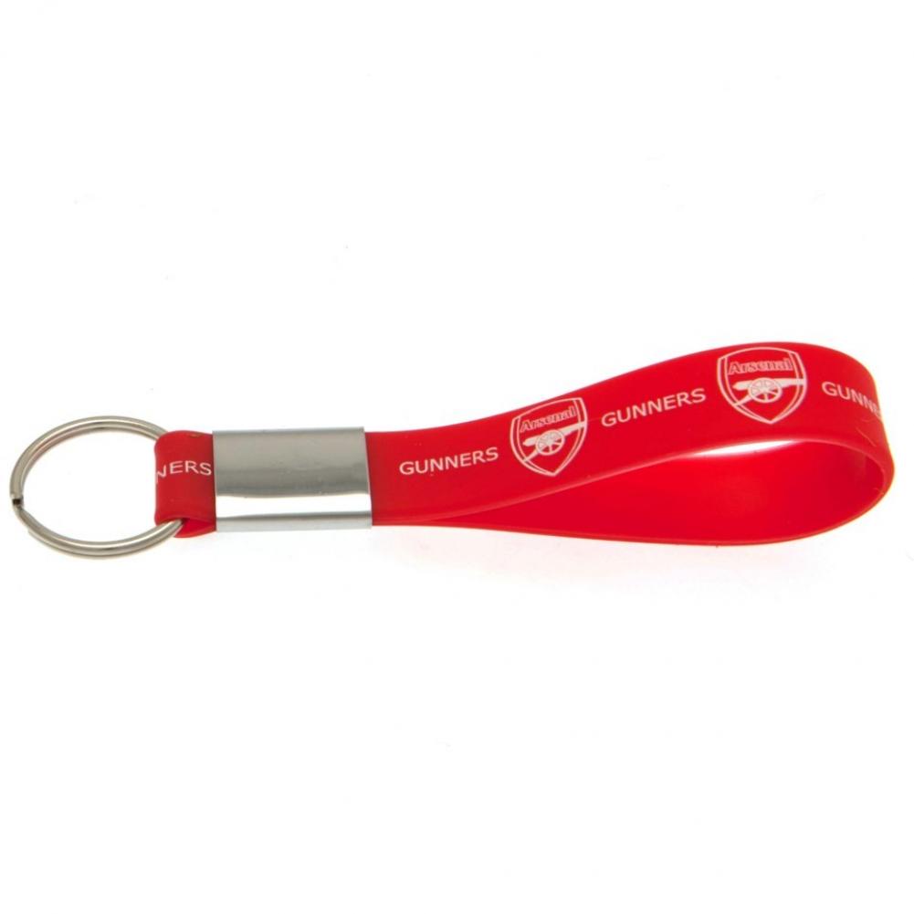 Arsenal FC red silicone strap keyring with a crest and gunners text design and a metal band