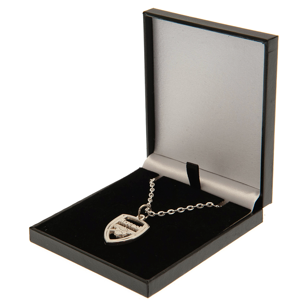 Arsenal FC silver plated crest pendant on a chain necklace with a lobster clasp, presented in a gift box