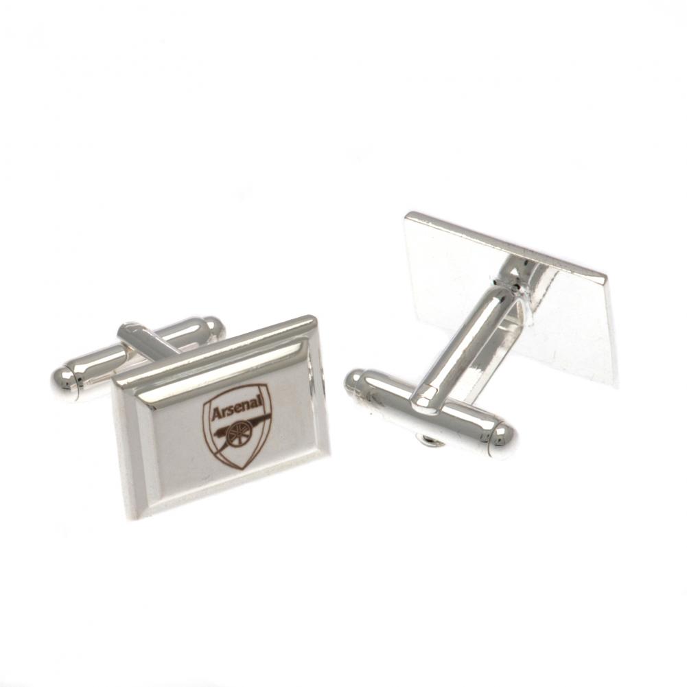Pair of Arsenal FC silver plated chrome rectangular cufflinks engraved with the Arsenal crest
