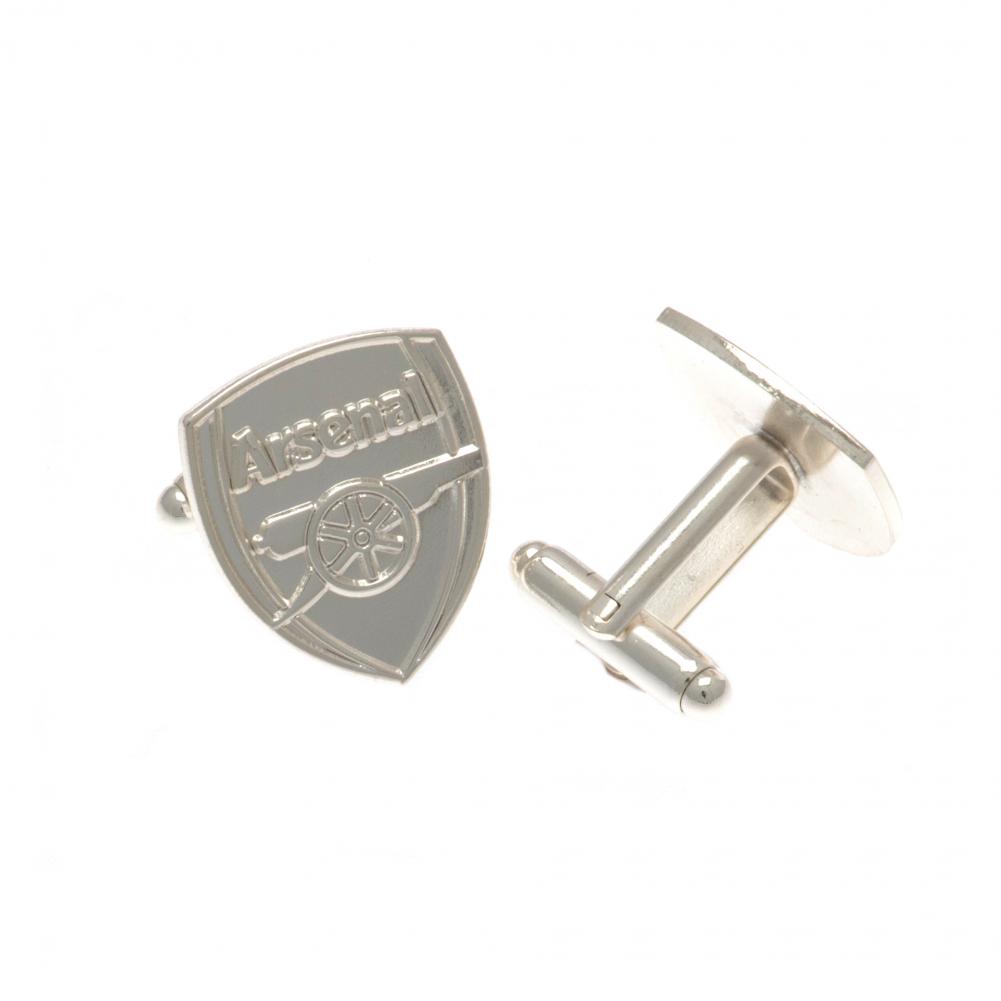 Pair of Arsenal FC silver plated chrome crest shaped cufflinks with a formed Arsenal crest