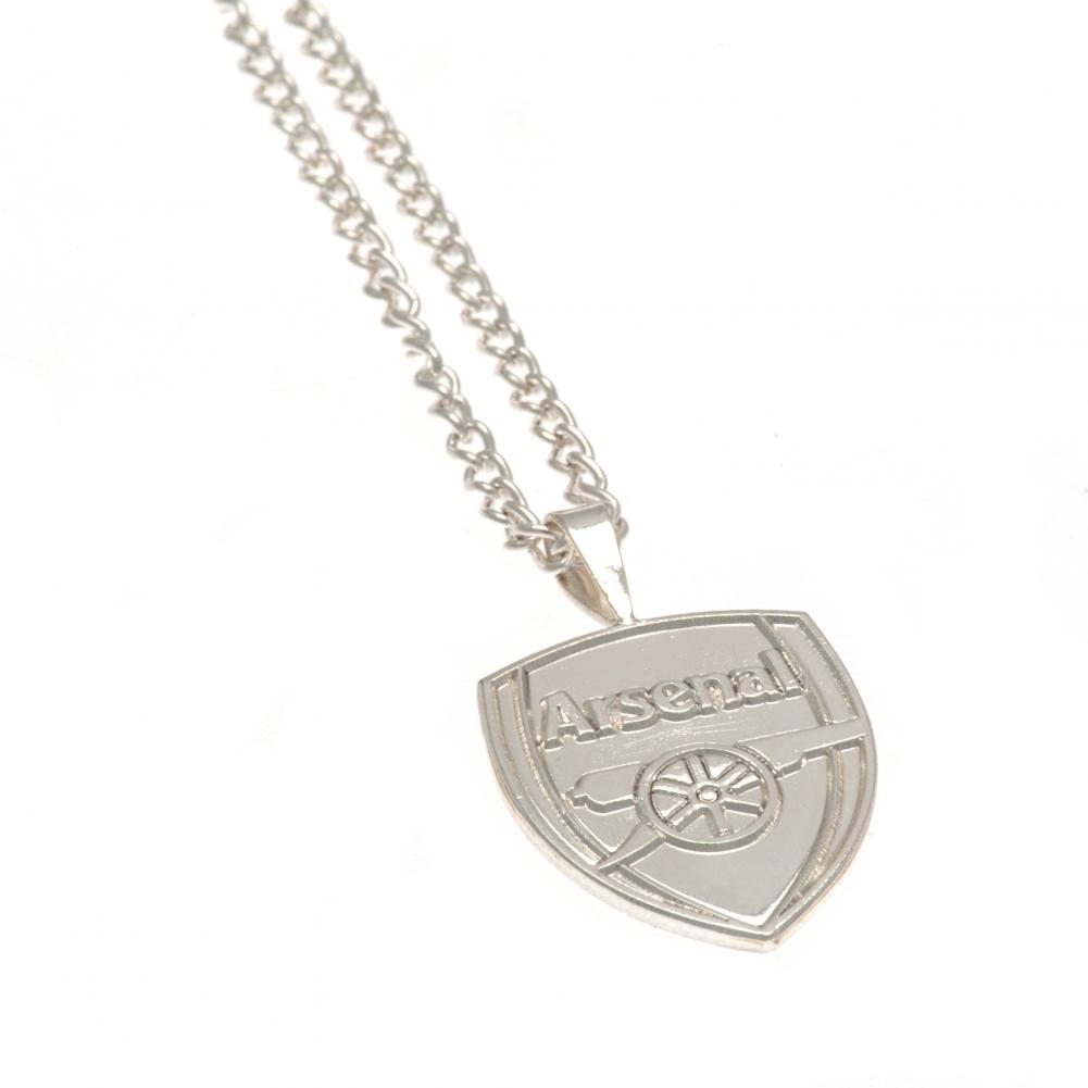 Arsenal FC large silver plated crest pendant on a chain necklace with a lobster clasp, in a blister pack