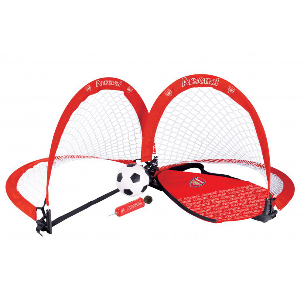 Arsenal FC skill goal set with two red foldable goals with Arsenal crest, football, pump and carry bag